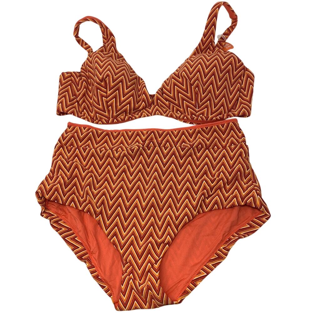 Seafolly Bikini Set Womens US 12 Orange Chevron High Waist Retro NWOT